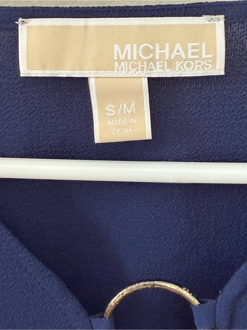 MICHAEL Michael Kors Navy Top with Gold Ring Detail